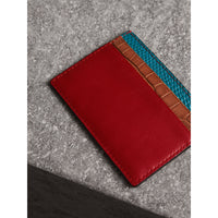 Porte-cartes en cuir, lézard et alligator - Rouge Intense