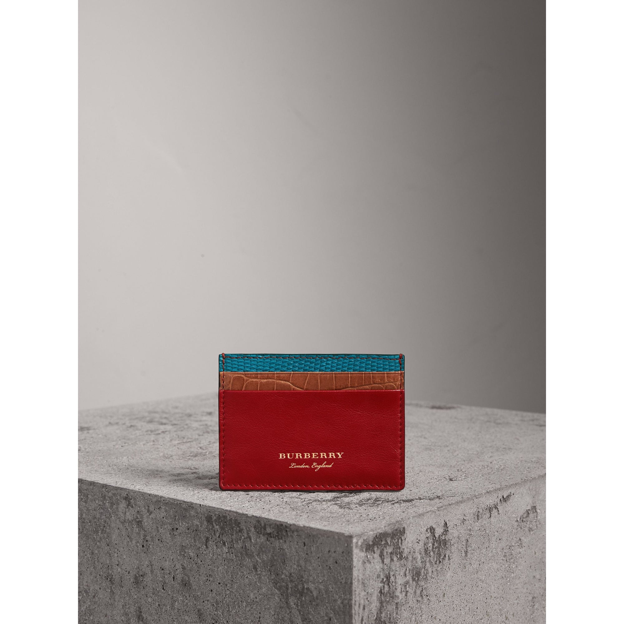Porte-cartes en cuir, lézard et alligator - Rouge Intense