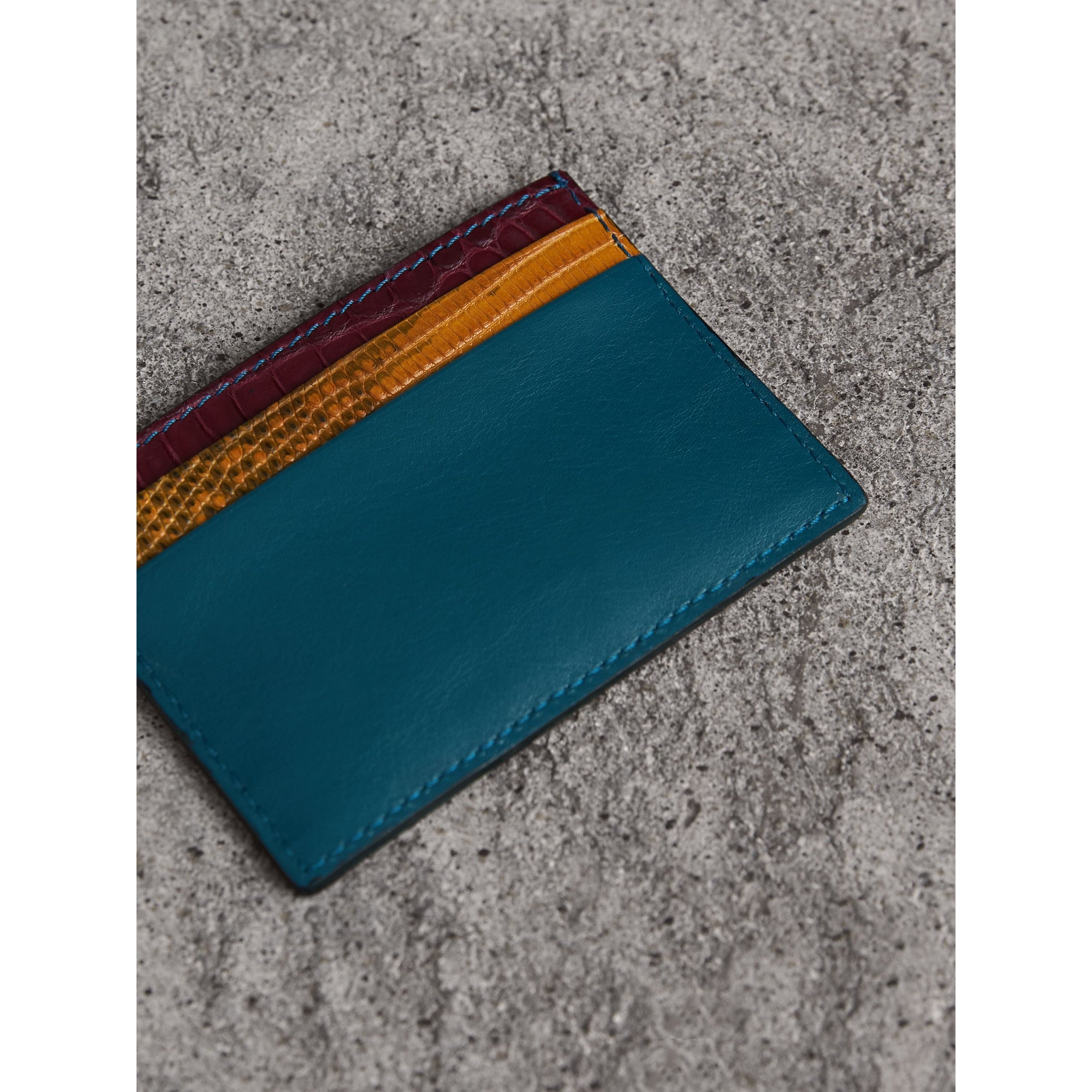 Porte-cartes en cuir, lézard et alligator - Bleu Nickel