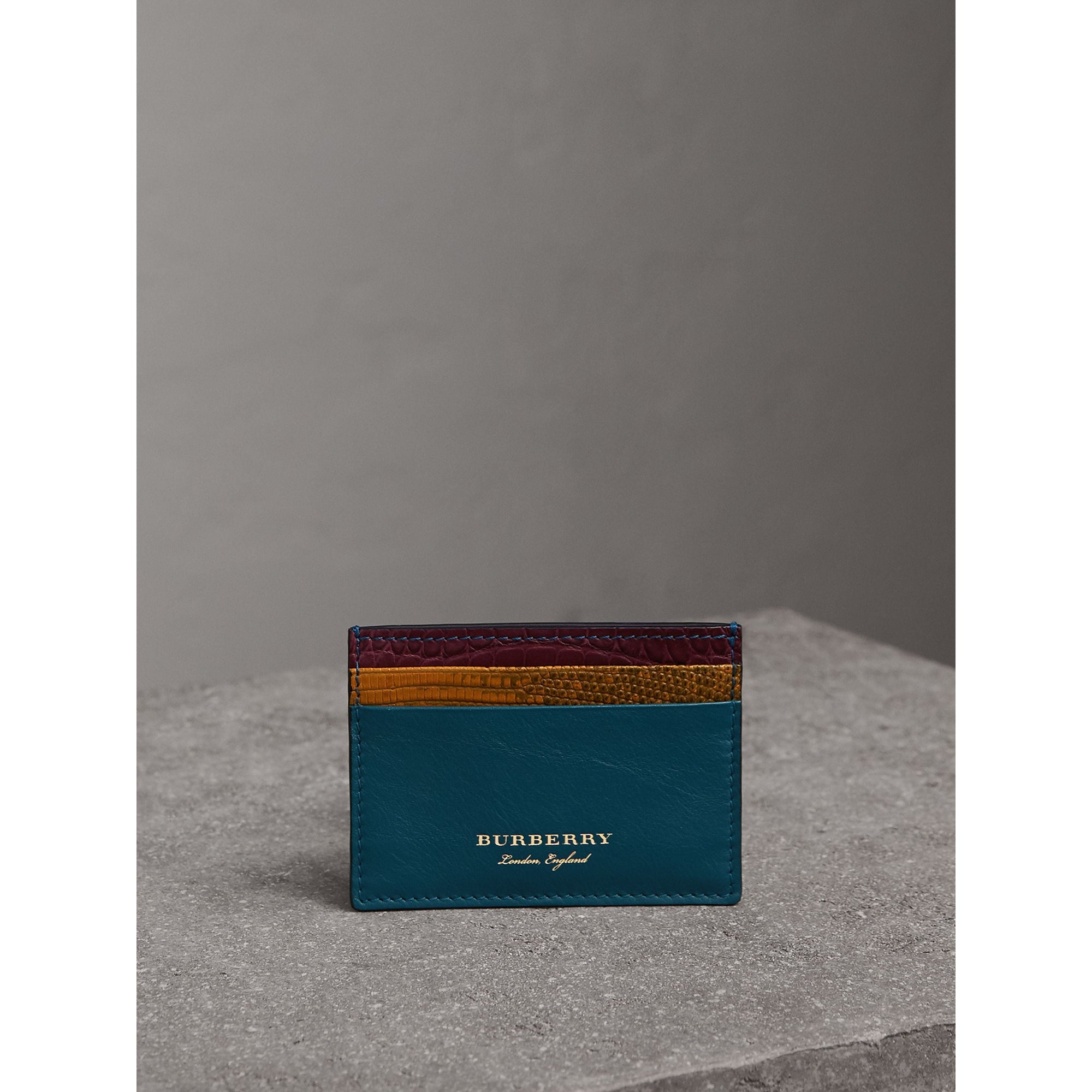 Porte-cartes en cuir, lézard et alligator - Bleu Nickel