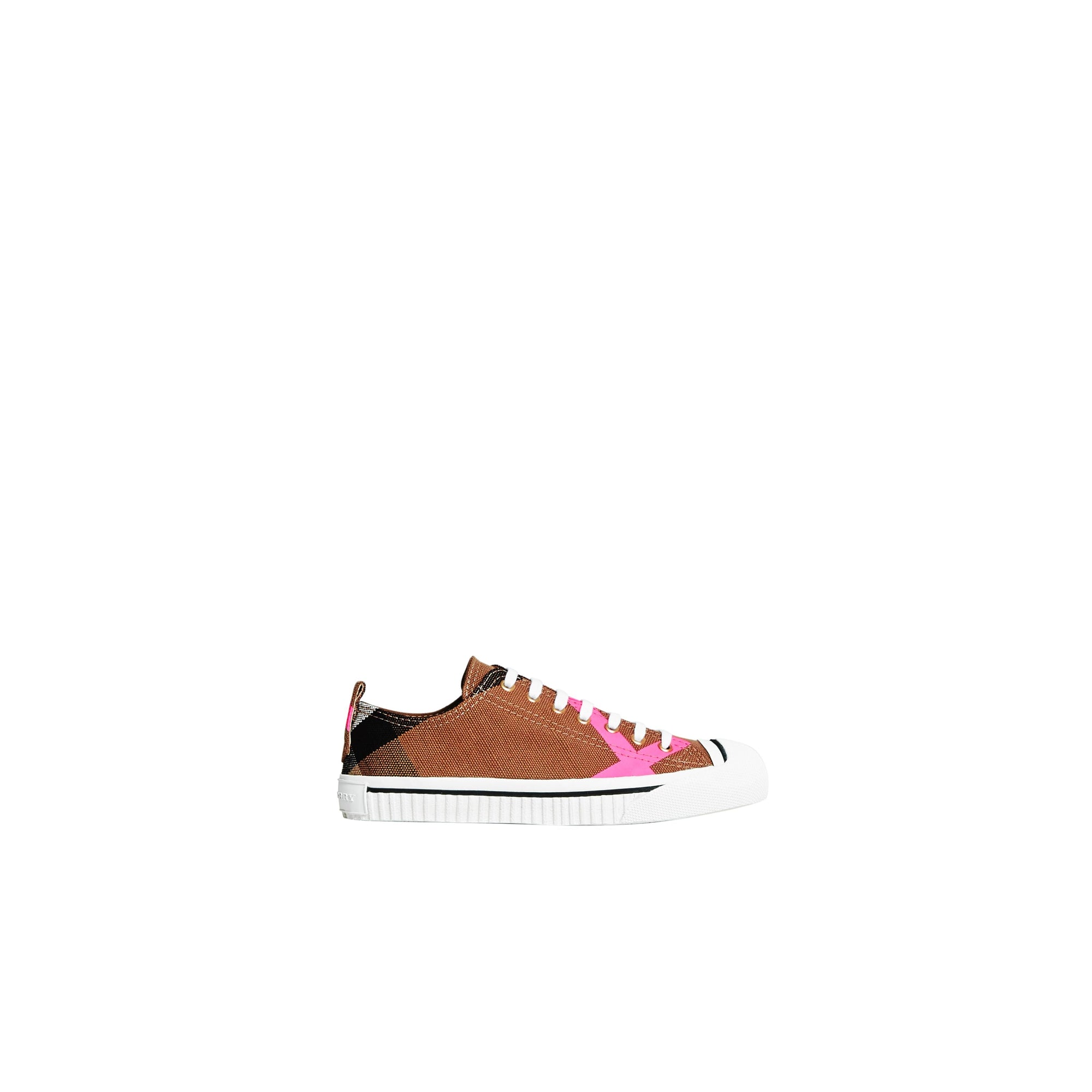 CLASSIC/NEON PINK Sneakers en cuir et tissu Canvas check