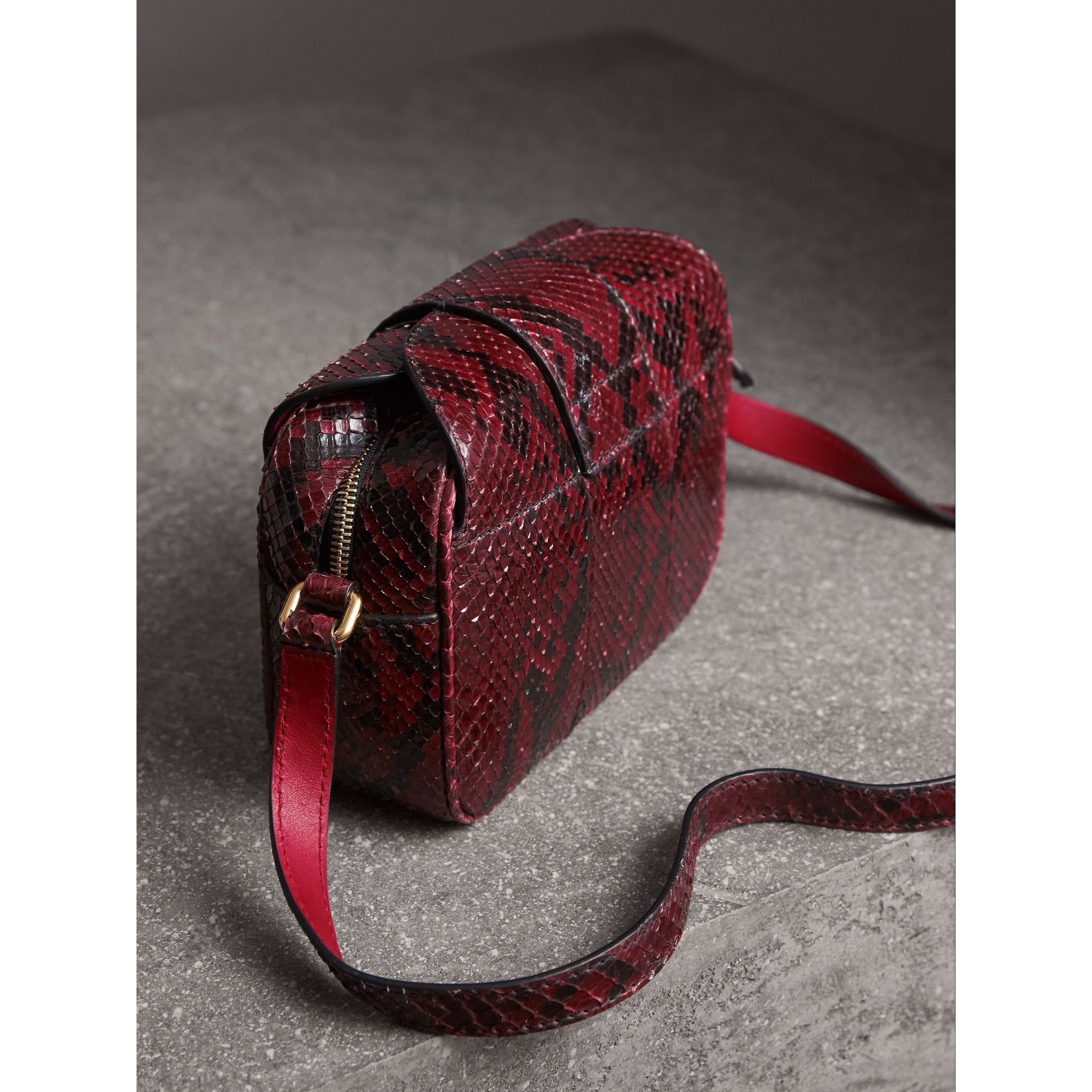 Petit sac à bandoulière The Buckle en python - Rouge Bourgogne
