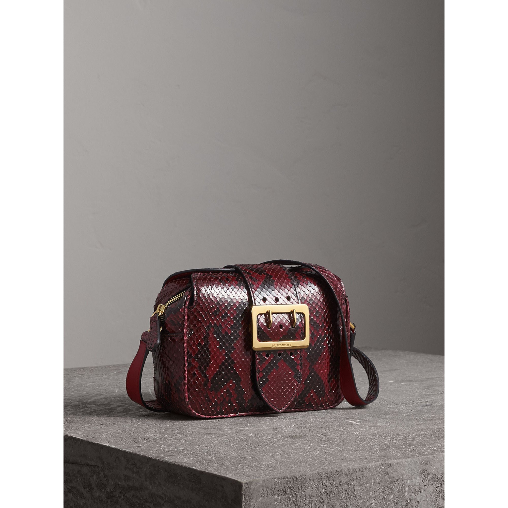 Petit sac à bandoulière The Buckle en python - Rouge Bourgogne
