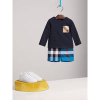 TRUE NAVY Haut en coton à manches longues avec poche à motif check