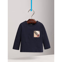 TRUE NAVY Haut en coton à manches longues avec poche à motif check