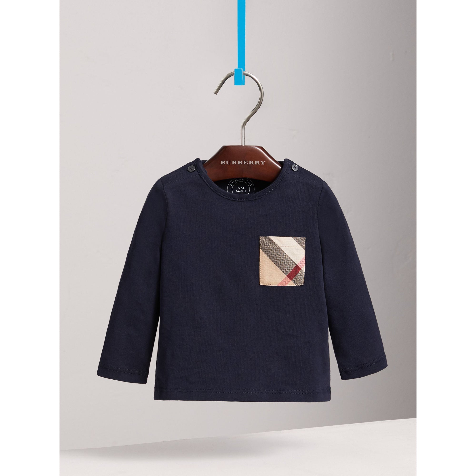 TRUE NAVY Haut en coton à manches longues avec poche à motif check
