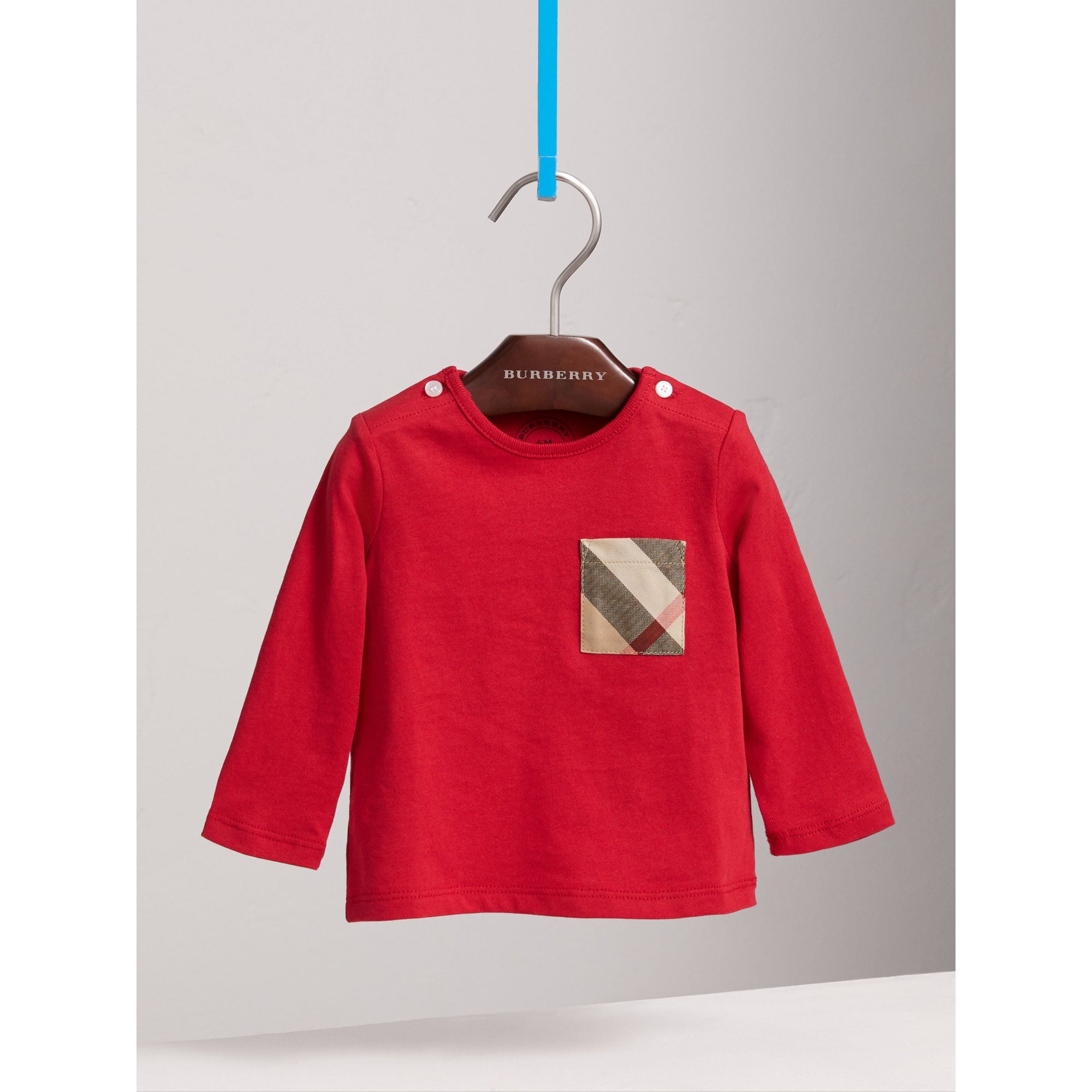 MILITARY RED Haut en coton à manches longues avec poche à motif check