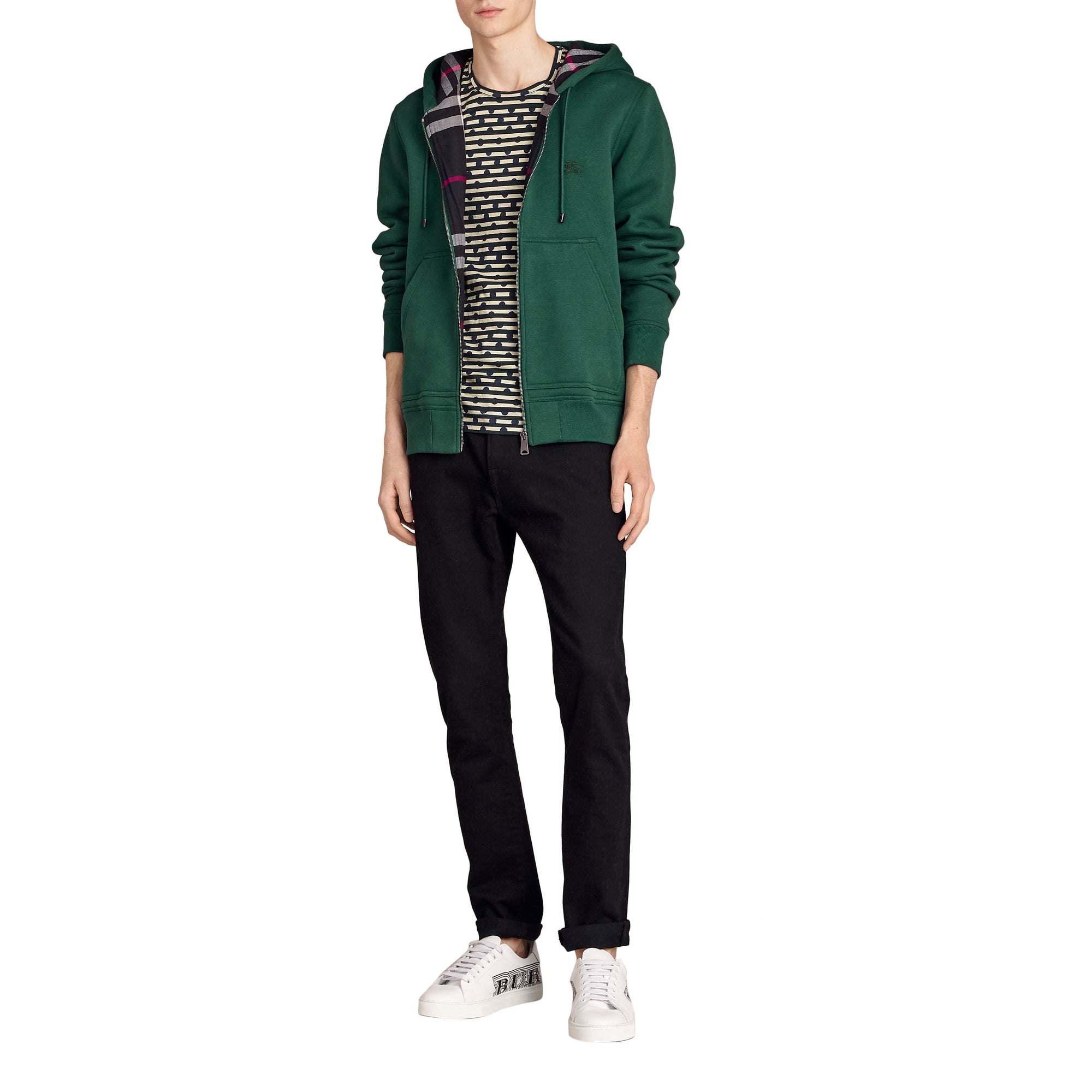 DARK FOREST GREEN Haut en jersey à capuche à détails check