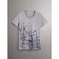 PALE GREY MELANGE T-shirt en coton avec imprimé Doodle