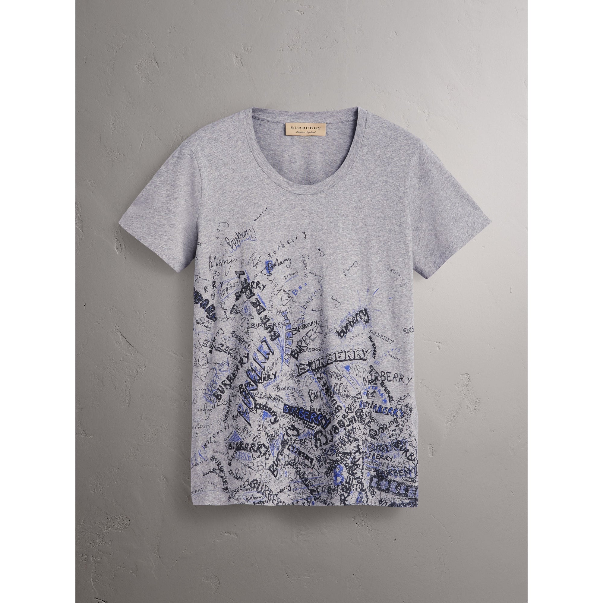 PALE GREY MELANGE T-shirt en coton avec imprimé Doodle