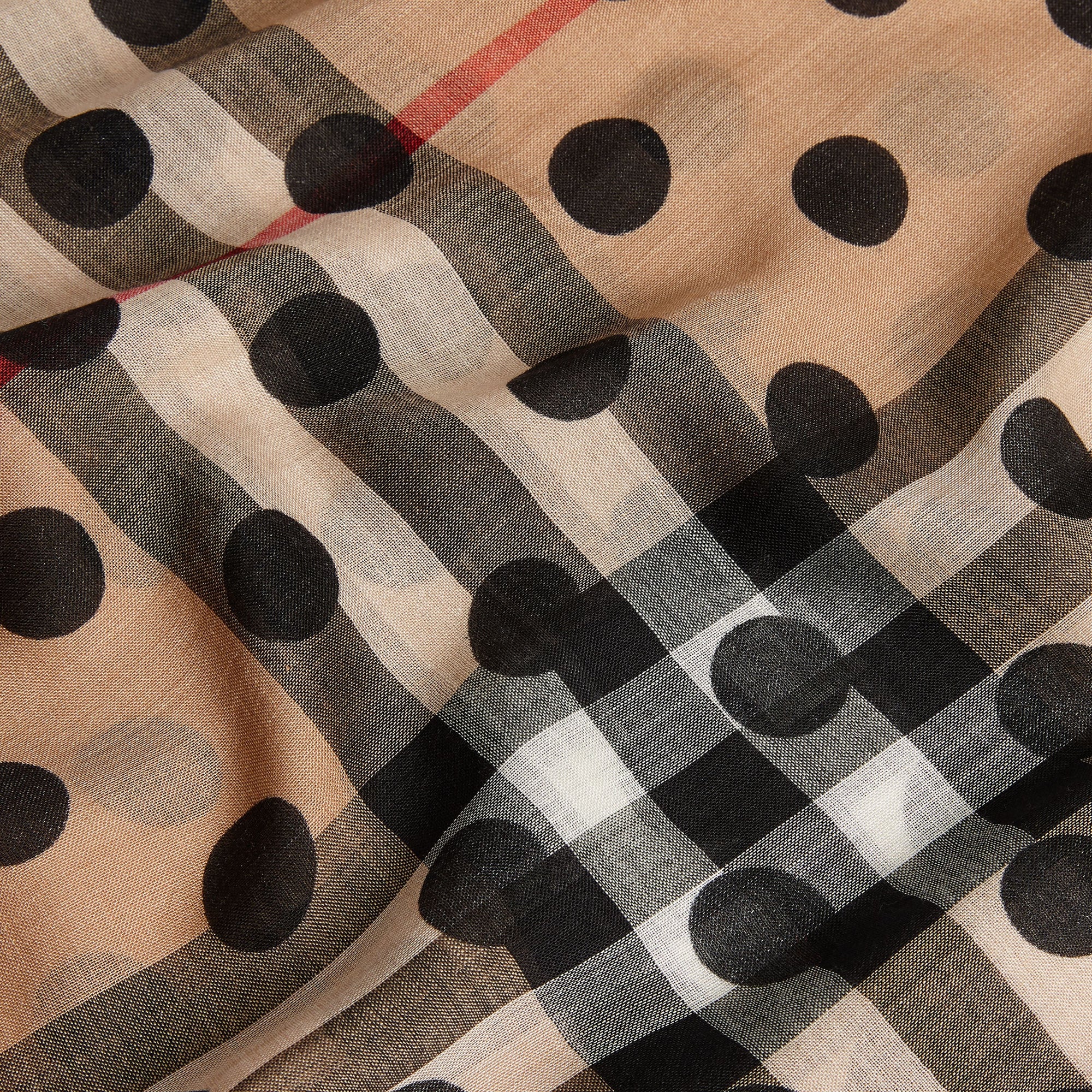 BLACK Écharpe légère en laine et soie à motif check et imprimé à pois