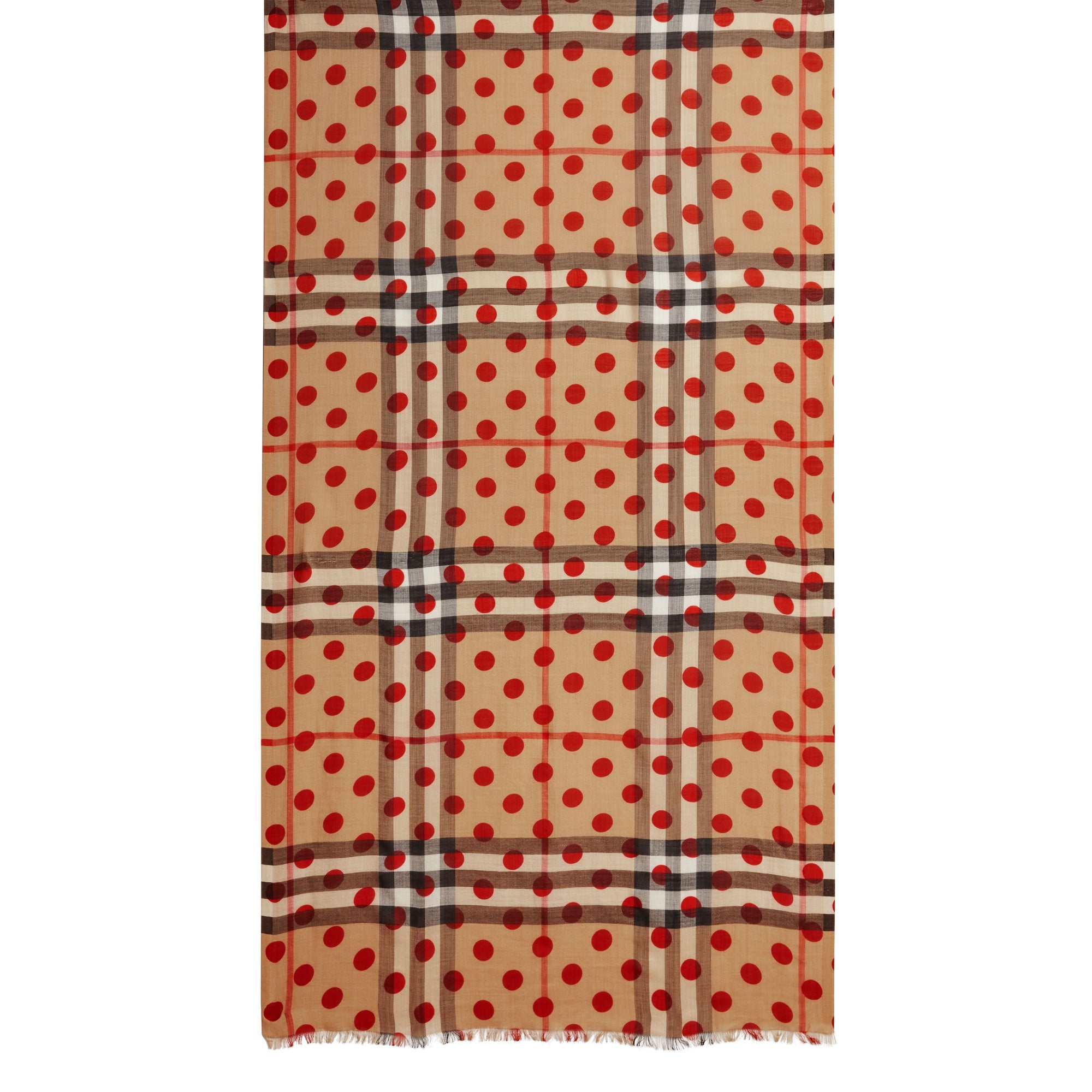 MILITARY RED Écharpe légère en laine et soie à motif check et imprimé à pois