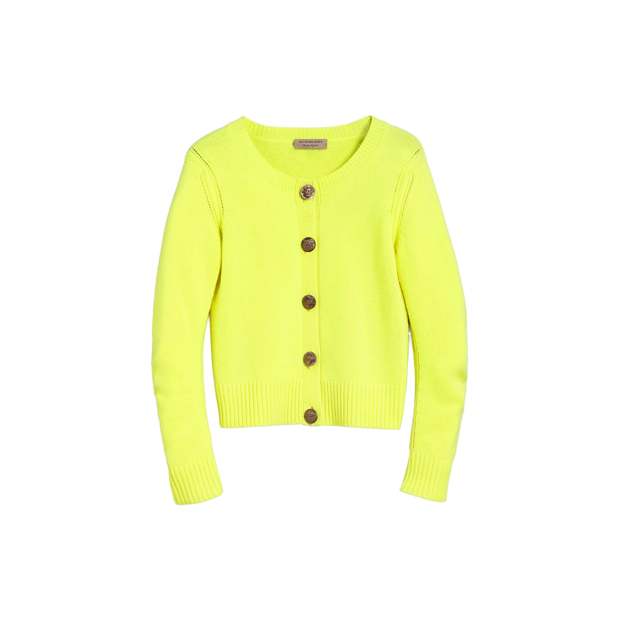 BRIGHT CITRINE Cardigan en cachemire avec boutons à motif d'oiseau