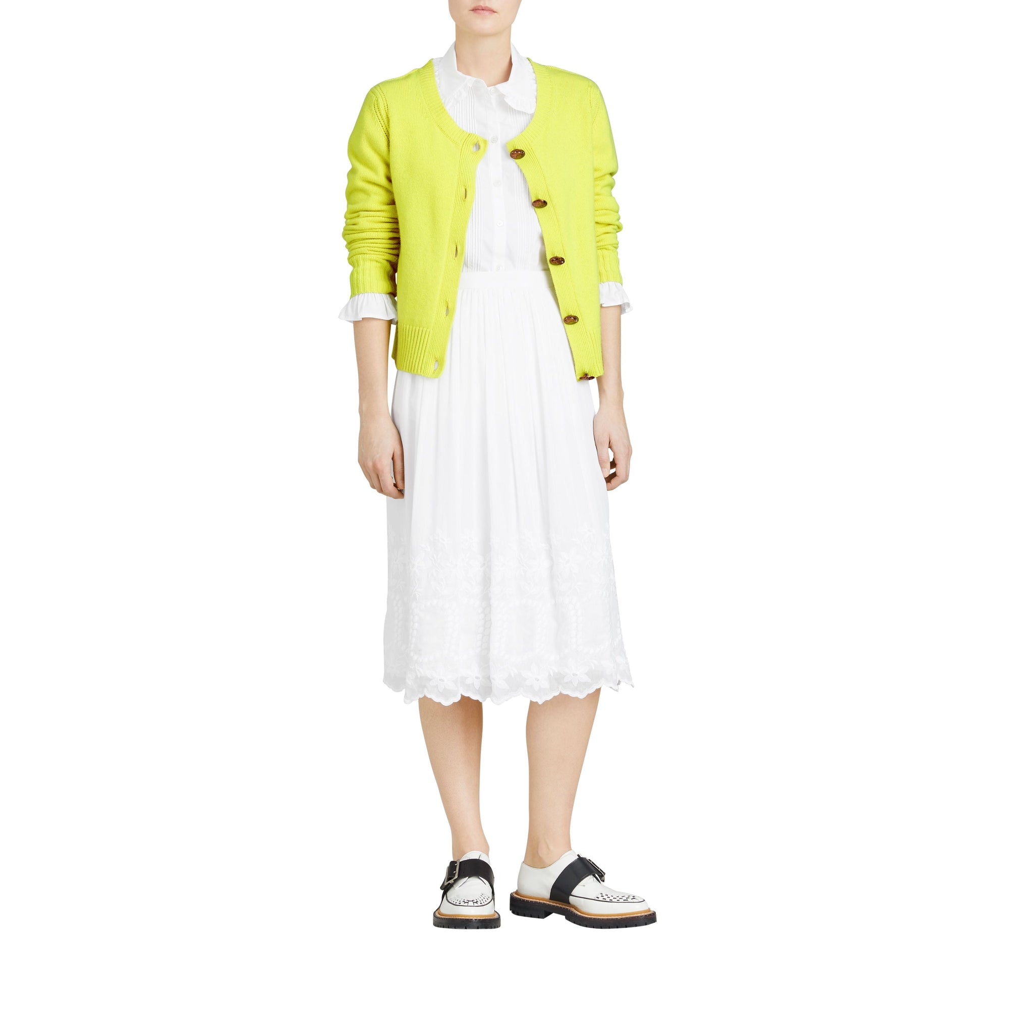 BRIGHT CITRINE Cardigan en cachemire avec boutons à motif d'oiseau