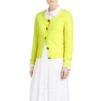 BRIGHT CITRINE Cardigan en cachemire avec boutons à motif d'oiseau