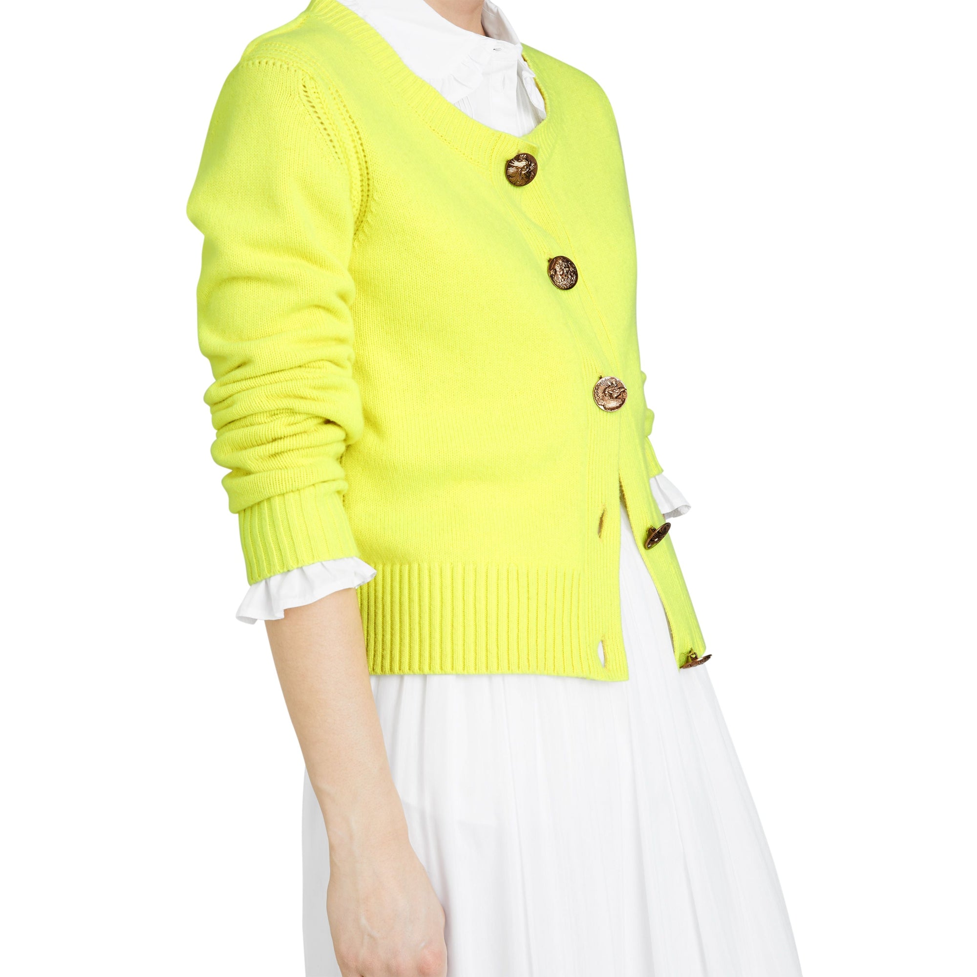 BRIGHT CITRINE Cardigan en cachemire avec boutons à motif d'oiseau