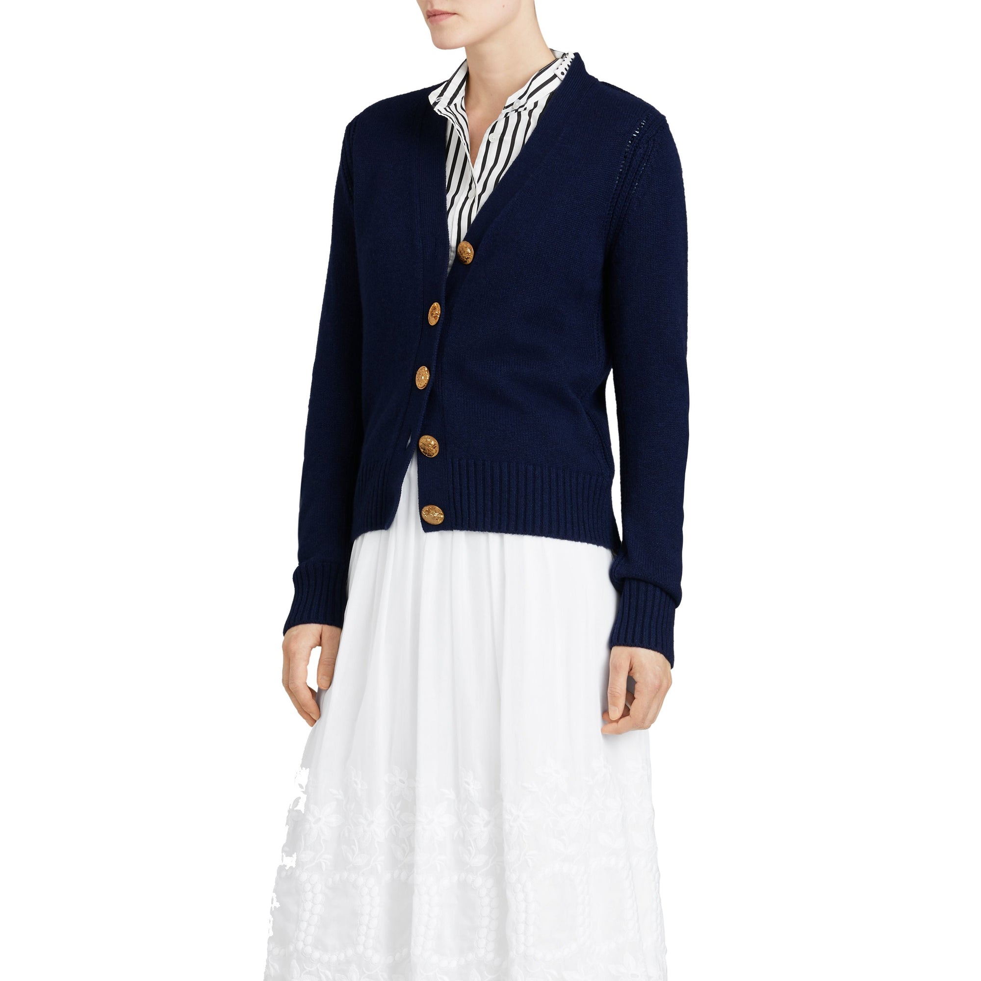 NAVY Cardigan en cachemire avec boutons à motif d'oiseau