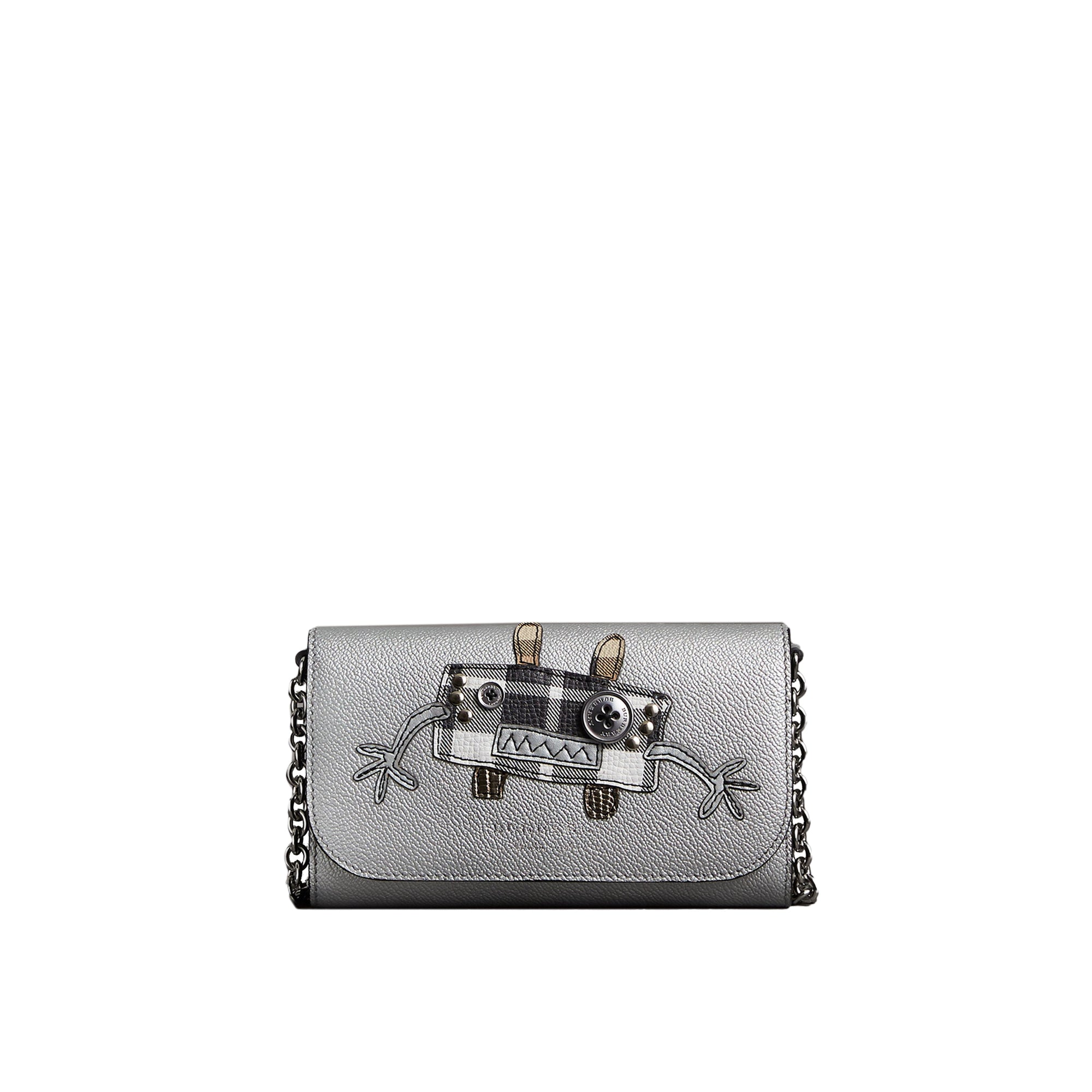 Portefeuille en cuir métallisé avec chaîne et appliqué Créature - Argent & Multicolore