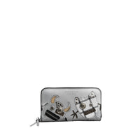 Portefeuille zippé en cuir métallisé avec appliqué Créature - Argent & Multicolore