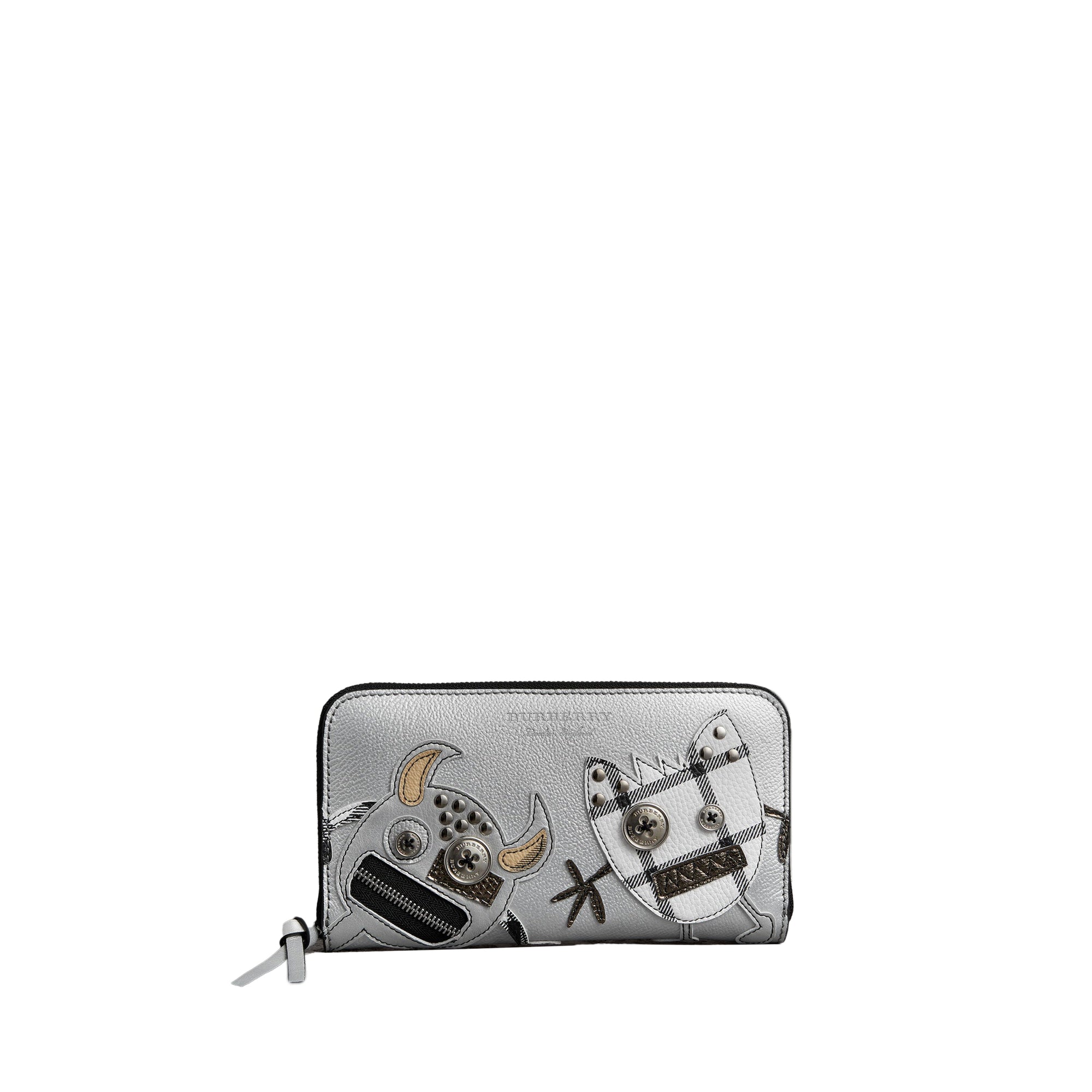 Portefeuille zippé en cuir métallisé avec appliqué Créature - Argent & Multicolore