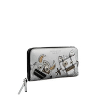 Portefeuille zippé en cuir métallisé avec appliqué Créature - Argent & Multicolore