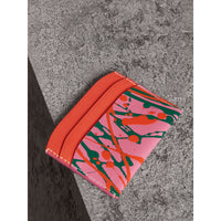 ROSE PINK/ORANGE RED Porte-cartes en cuir trench à imprimé Splash