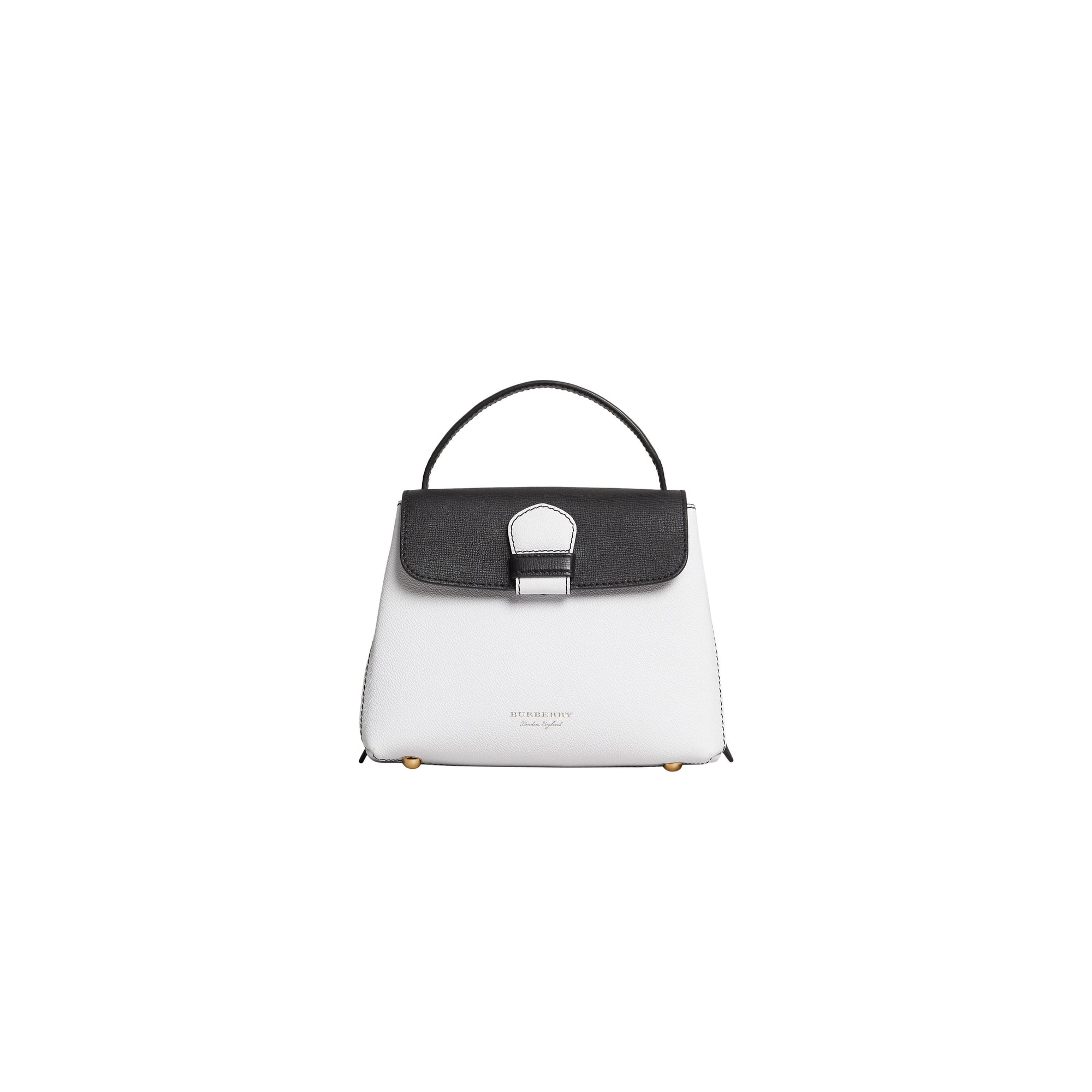CHALK WHITE/BLACK Petit sac tote en cuir bicolore et coton House check