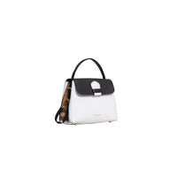 CHALK WHITE/BLACK Petit sac tote en cuir bicolore et coton House check