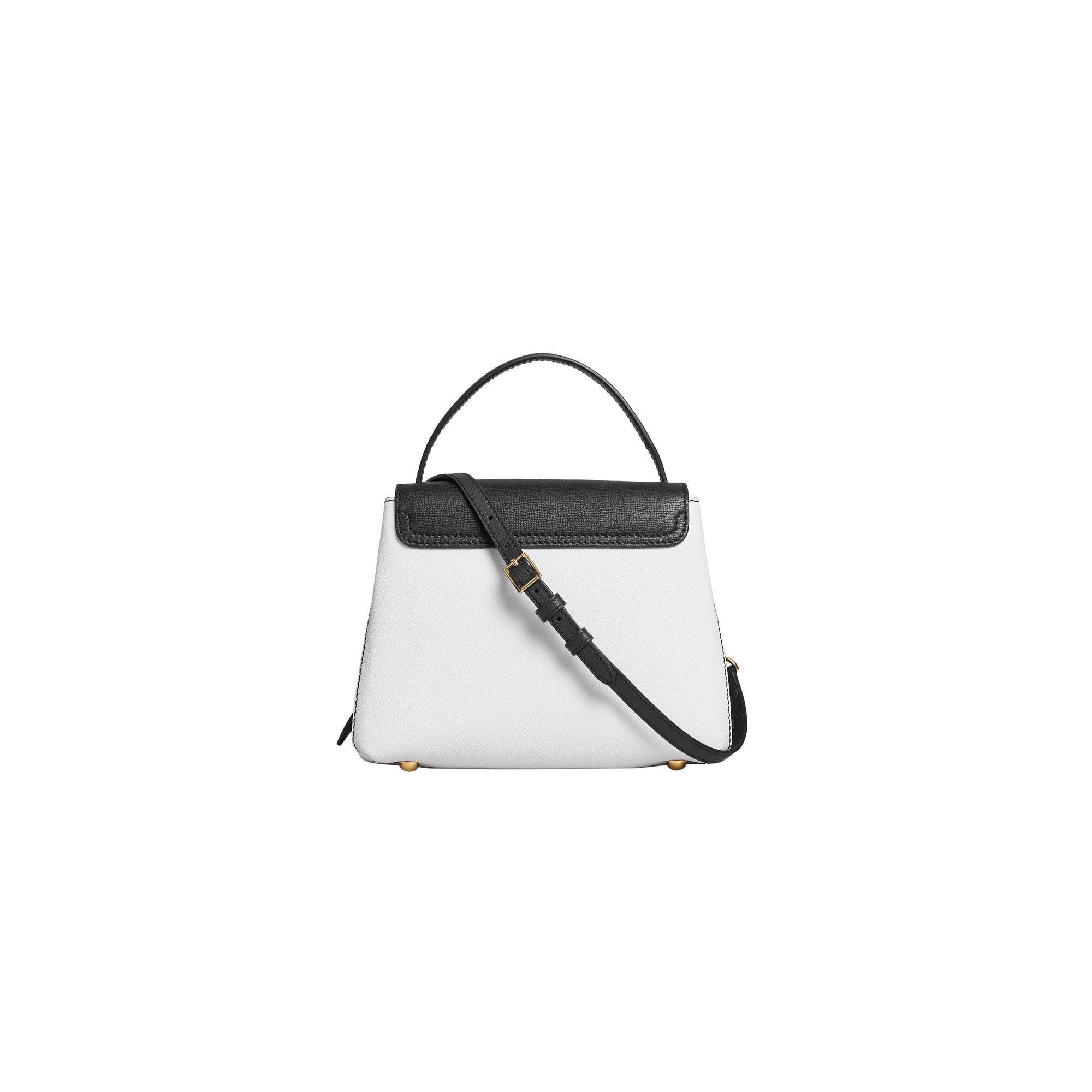 CHALK WHITE/BLACK Petit sac tote en cuir bicolore et coton House check