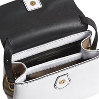 CHALK WHITE/BLACK Petit sac tote en cuir bicolore et coton House check