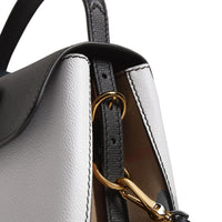 CHALK WHITE/BLACK Petit sac tote en cuir bicolore et coton House check