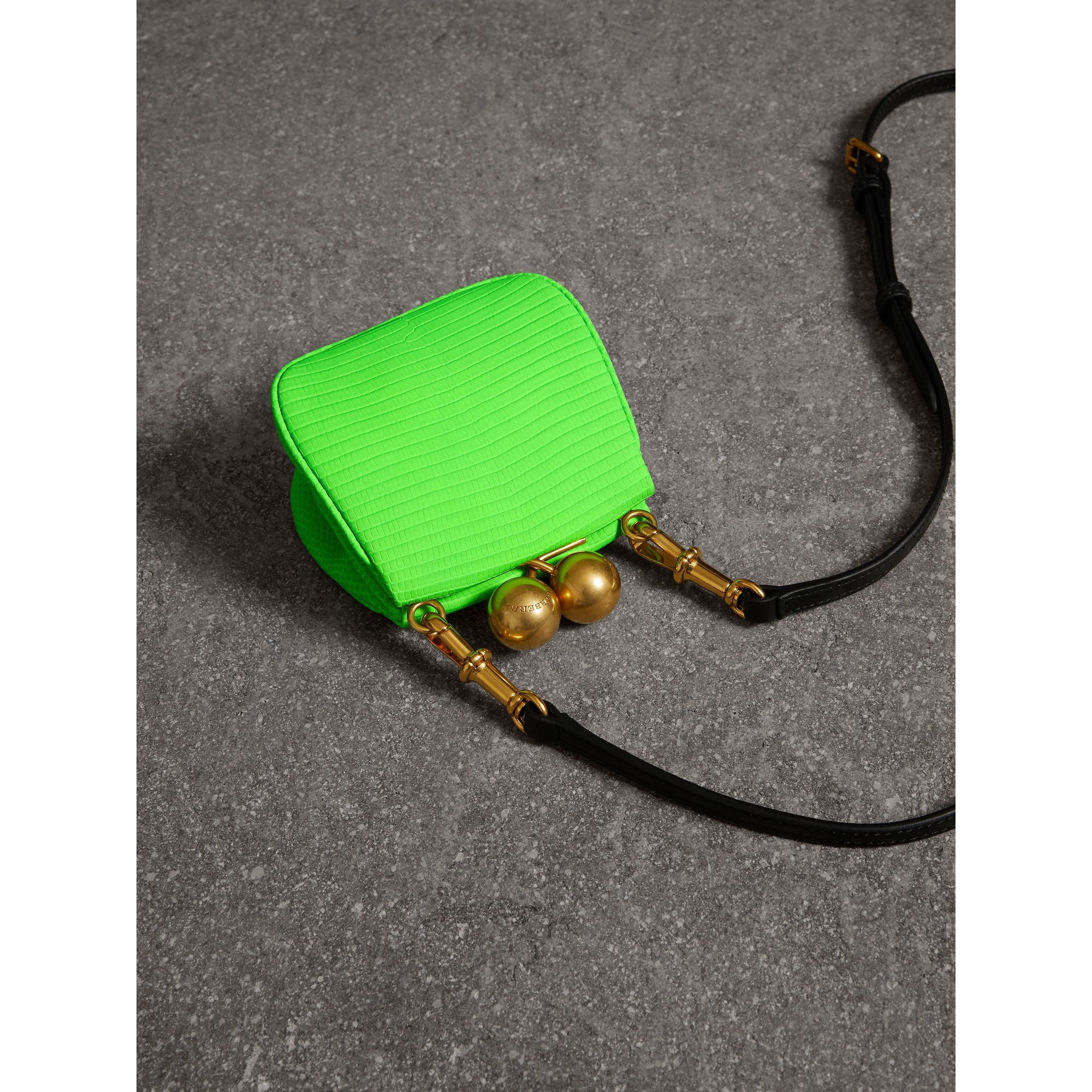 Mini sac porte-monnaie en lézard bicolore - Vert Néon