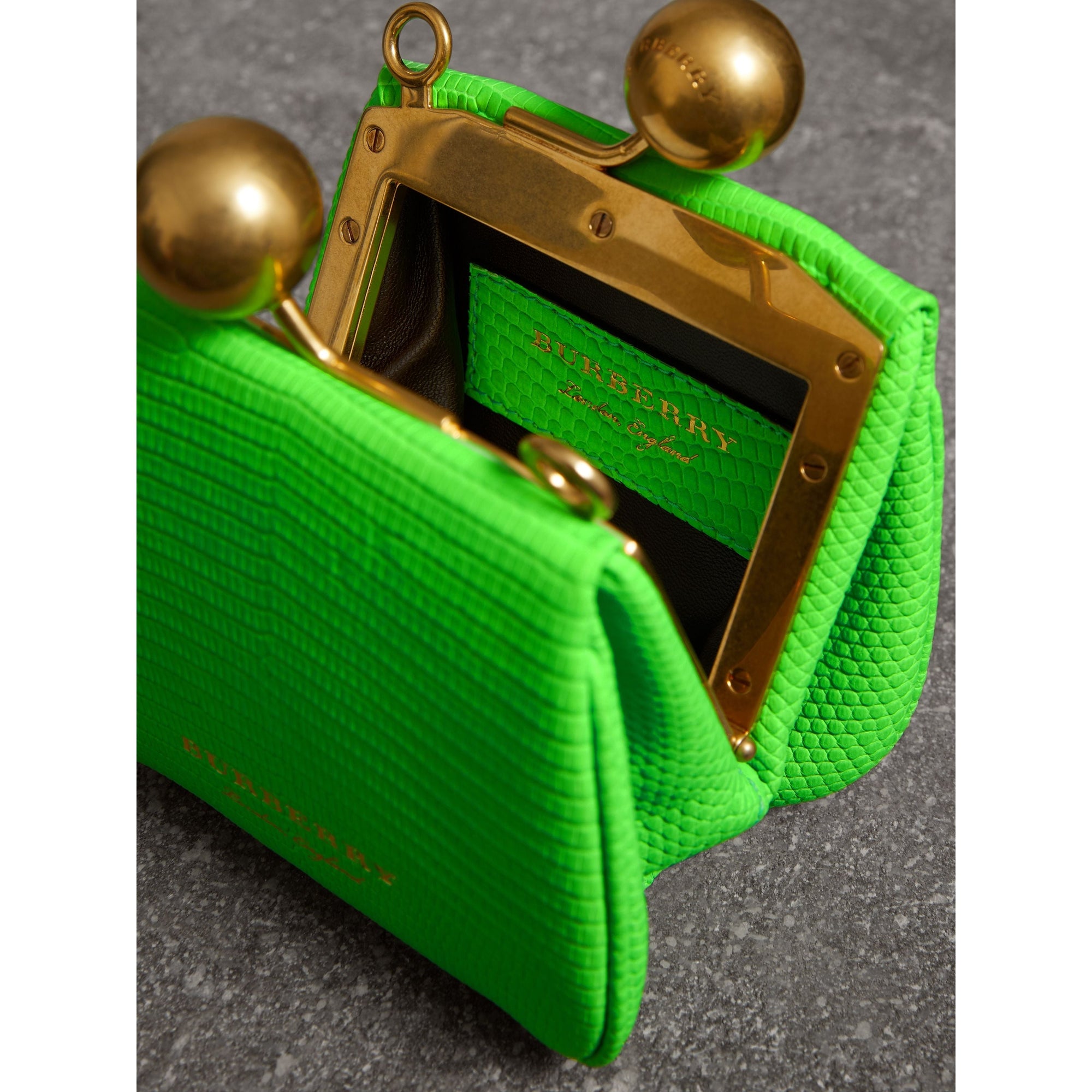 Mini sac porte-monnaie en lézard bicolore - Vert néon