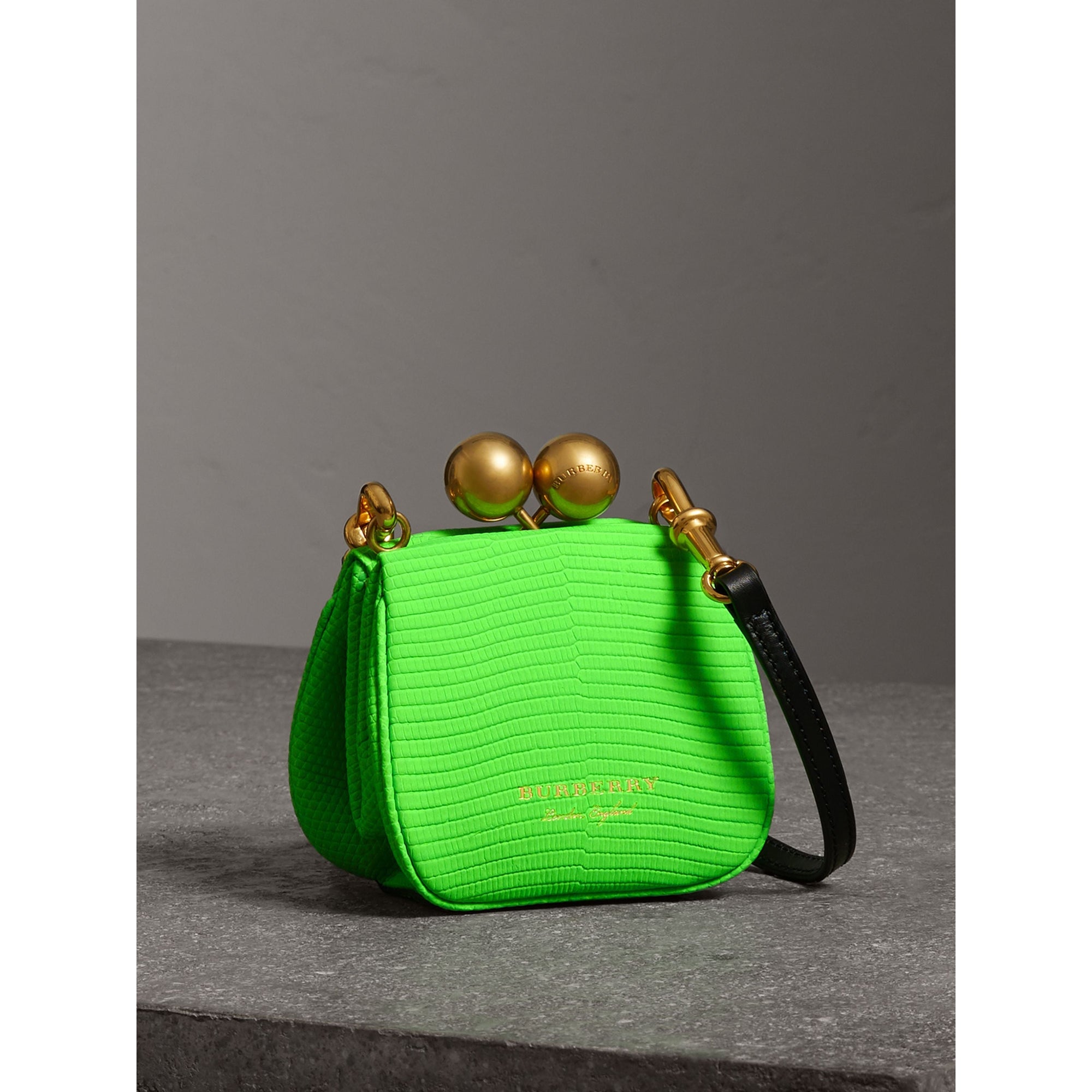 Mini sac porte-monnaie en lézard bicolore - Vert néon