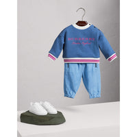 HYDRANGEA BLUE Sweat-shirt en coton brodé avec rayures contrastantes