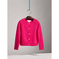 BRIGHT CRIMSON PINK Cardigan en cachemire avec poignets à motif check