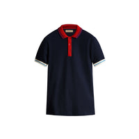 NAVY Polo en coton à détails rayés et côtelés bicolores