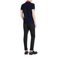 NAVY Polo en coton à détails rayés et côtelés bicolores