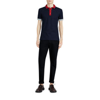 NAVY Polo en coton à détails rayés et côtelés bicolores