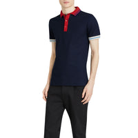 NAVY Polo en coton à détails rayés et côtelés bicolores