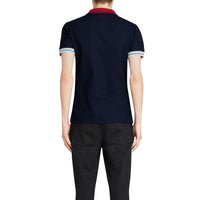 NAVY Polo en coton à détails rayés et côtelés bicolores