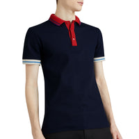 NAVY Polo en coton à détails rayés et côtelés bicolores