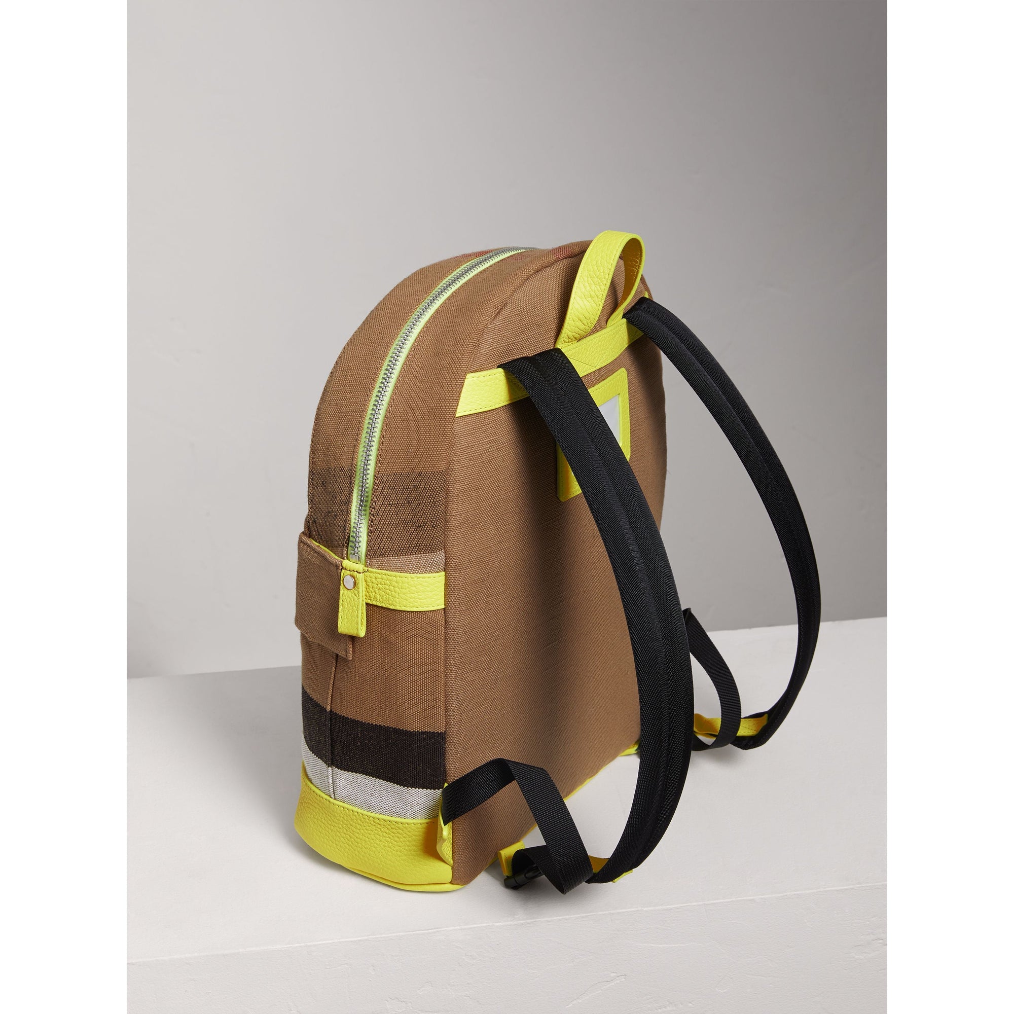 NEON YELLOW Sac à dos en cuir et tissu Canvas check