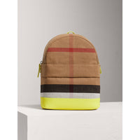 NEON YELLOW Sac à dos en cuir et tissu Canvas check