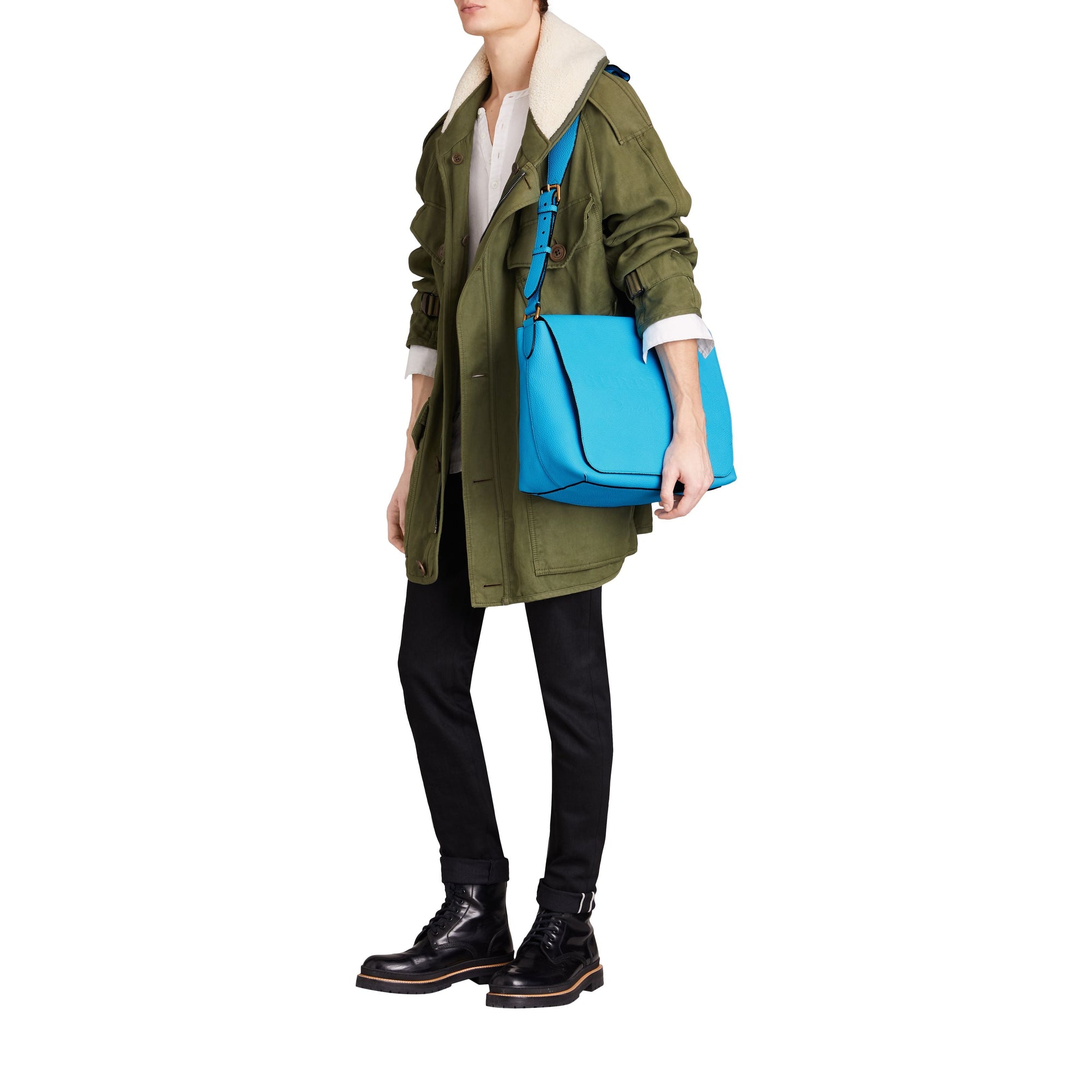 NEON BLUE Grand sac Messenger en cuir estampé
