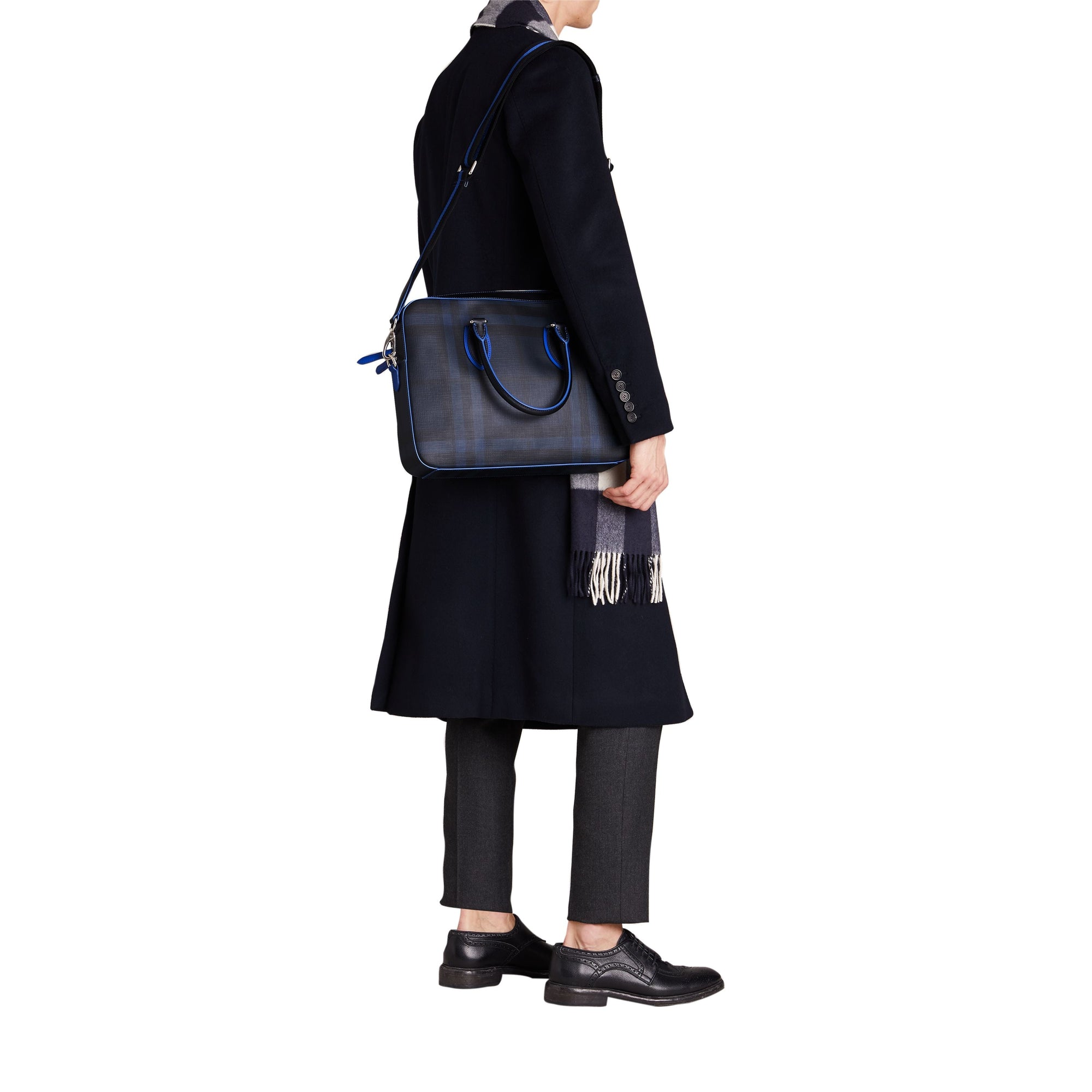 NAVY/BLUE Attaché-case moyen à motif London check avec détails en cuir