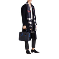 NAVY/BLUE Attaché-case moyen à motif London check avec détails en cuir