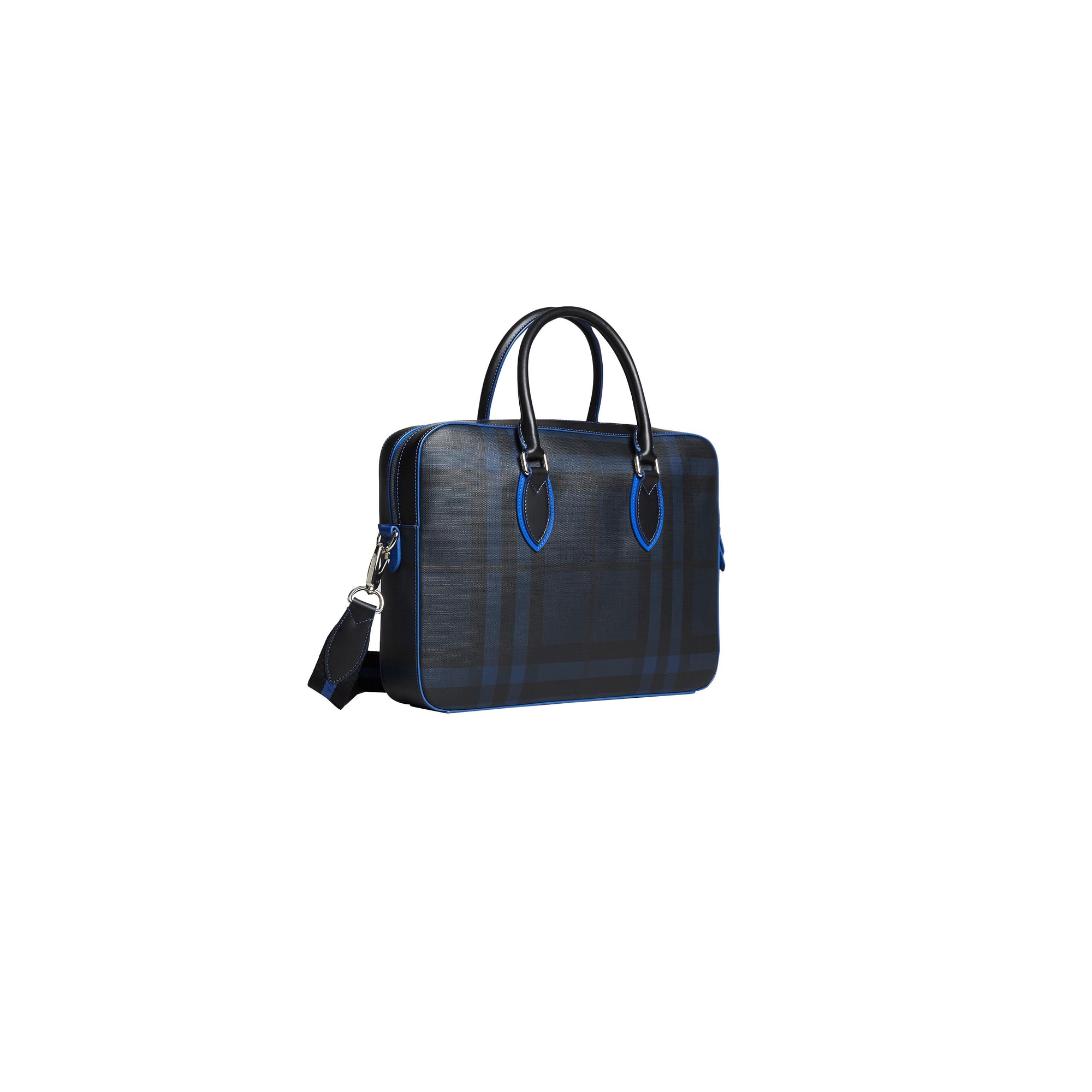 NAVY/BLUE Attaché-case moyen à motif London check avec détails en cuir