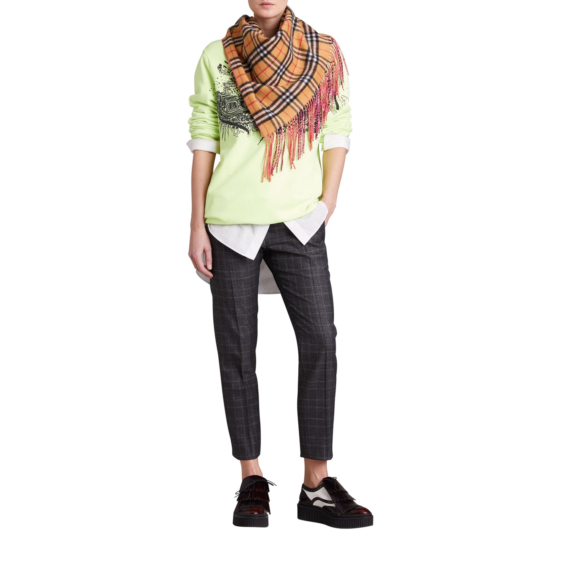 BRIGHT PEONY Bandana Burberry en cachemire néon et à motif Vintage check