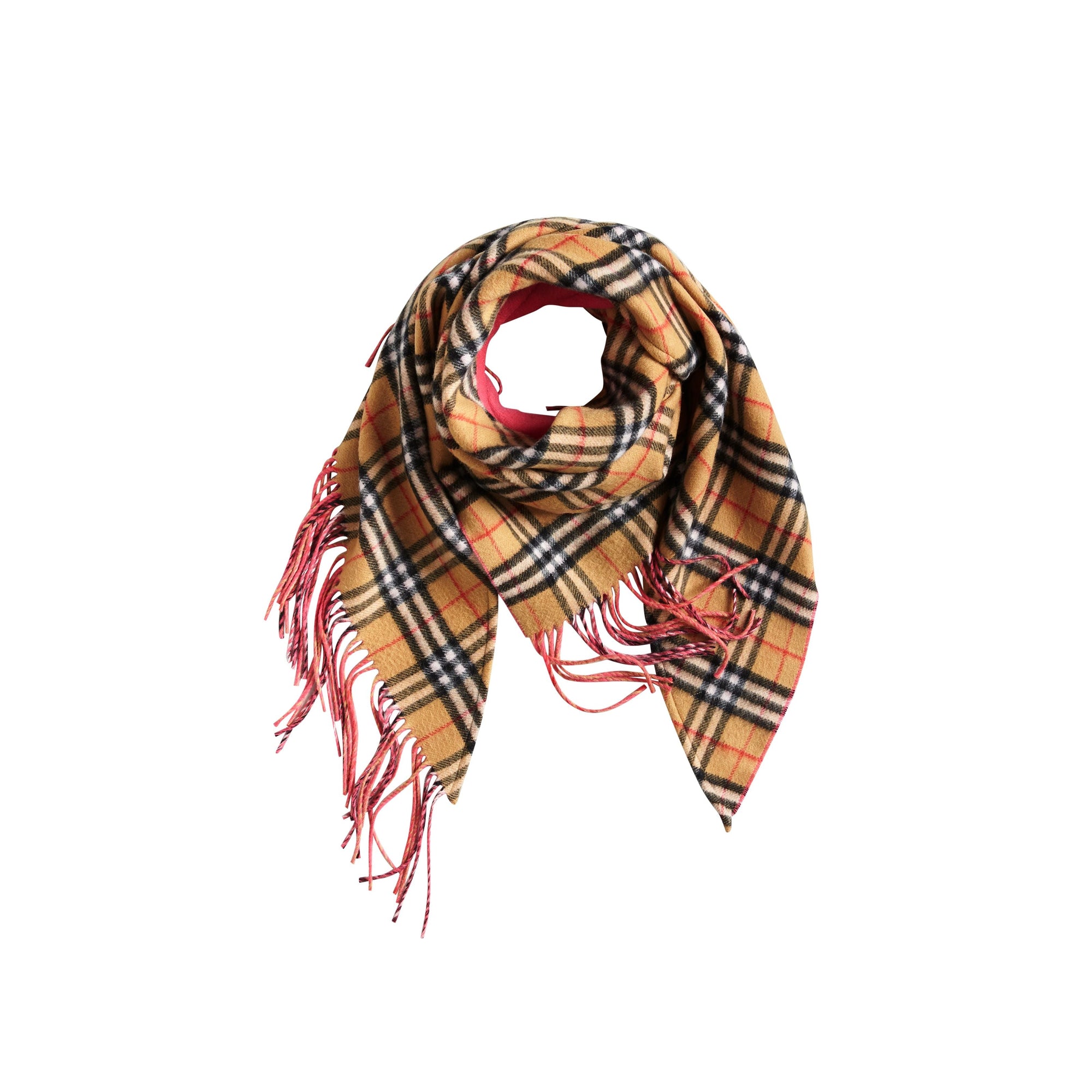 BRIGHT PEONY Bandana Burberry en cachemire néon et à motif Vintage check